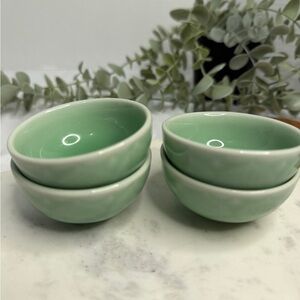 Vintage Celadon Glazed Tea Cups Set of 4 Green Porcelain Asian Gongfu